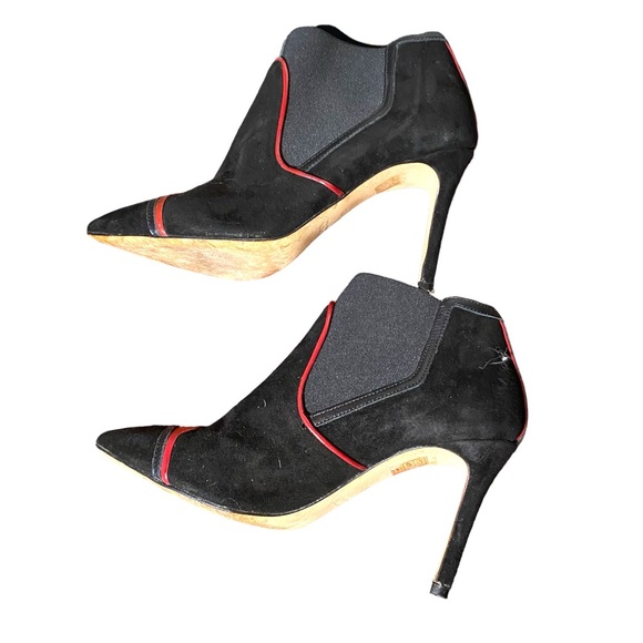 Furla booties. Black suede with red leather trim. No flaws. Some minor wear. - Picture 3 of 10